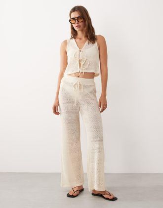 Esm&eacute;e Pantaloni da mare alluncinetto beige allacciati sul davanti-Neutro