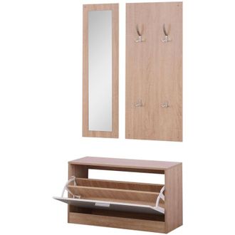 HOMCOM Homcom - Set 3 Pezzi Scarpiera Appendiabiti Specchio da Ingresso Camera da Letto