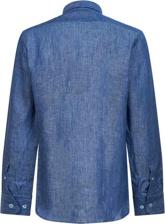 Etro Mens Light Blue Linen Shirt With Embroidery