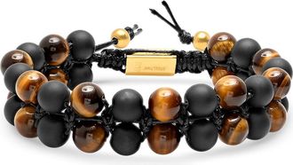Steeltime Mens Tigers Eye & Black Lava Beaded Bracelet in Gold/brown/black at Nordstrom Rack