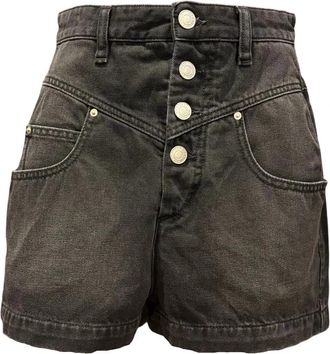 Isabel Marant Denim Shorts Knoopsluiting Vijf-Pocket Constructie Logo Patch - Dames - Denim shorts - Zwart - XS - Denim - Korte Broeken