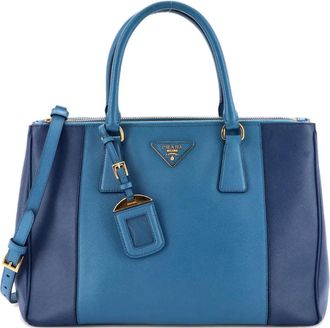 Prada Bicolor Double Zip Lux Saffiano Leather Medium tote bag - Blauw