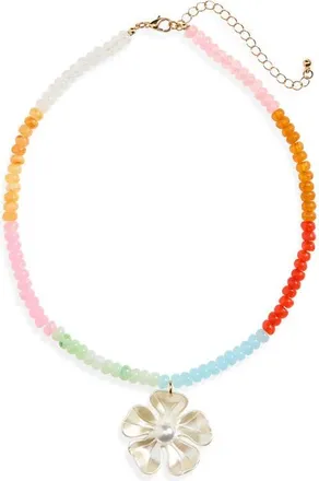 BP. Beaded Faux Pearl Floral Pendant Necklace in Multi at Nordstrom