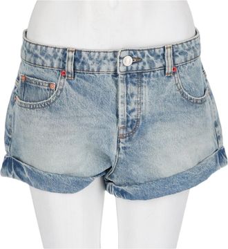 Isabel Marant Blue Distressed Rolled-Hem Cotton Denim Shorts