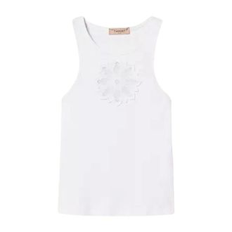 Twinset Sleeveless Tops, female, White, Size: S Floral Embroidered Ribbed Tank Top