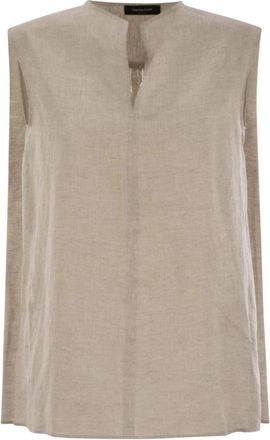 Fabiana Filippi Linnen Mouwloze Top - Dames - Tops zonder mouwen - Beige - S - Linnen - Tops