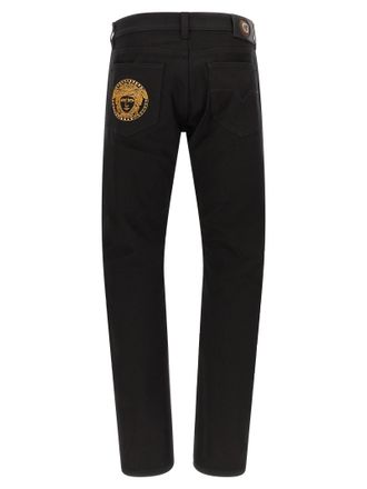 Versace Gold-Embellished Cotton Jeans - Black