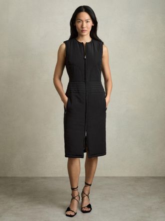 Reiss Womens Black Quilted Zip-Through Sleeveless Dress, Size: 12