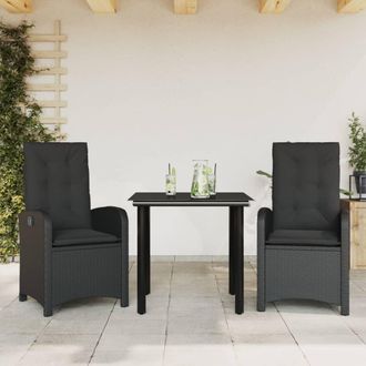 vidaXL Set Comedor De Jard&iacute;n 3 Pzas Con Cojines Rat&aacute;n Sint&eacute;tico Negro Vidaxl
