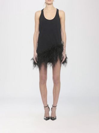 The Attico Abito in cotone con piume The Attico
