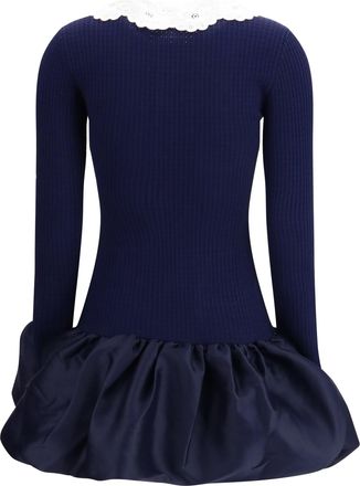 Self Portrait Womens Knit Taffeta Mini Dress Navy
