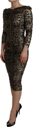 Dolce & Gabbana Womens Multicolor Leopard Bodycon Sheath Midi Dress Silk