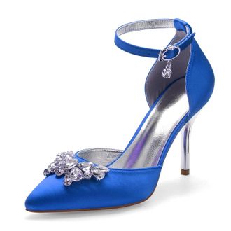 Miyoopark Wedding Shoes for Bride Ankle Strap Evening Pumps for Women M526 Royal Blue UK 5.5