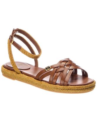Valentino Vlogo Signature Leather & Rafia Sandal