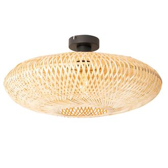 QAZQA Oriental Plaf&oacute;n Inteligente De Bamb&uacute; De 50 Cm Con Wifi G95 - Ostrava Bamb&uacute; /acero Redonda Adecuado Para Led Max. 1 X 7 Watt - Qazqa