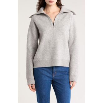 Derek Lam Samuel Reversible Wool Blend Quarter Zip Sweater in Light Heather Grey at Nordstrom Rack, Size X-Large