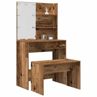 Berkfield Home Dressing Table Set with LED Old Wood Engineered Wood in Brown