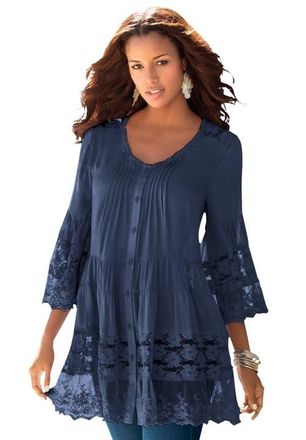Roaman's Lace Illusion Blouse in Navy at Nordstrom, Size 20