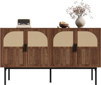 STILVORA Aparador Con 4 Puertas, Bisagras Amortiguadas Y Patas De Acero, Estilo Retro Moderno, En Mdf, 140&times;40&times;80 Cm, Natural