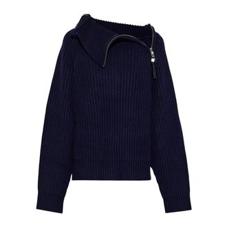 Ganni Wol trui met ritsen - Dames - Truien - Blauw - Maat: L Wol