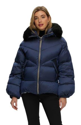 Gorski Apres-Ski High-Low Jacket With Toscana Detachable Trim in Ocean Blue/black at Nordstrom, Size Medium