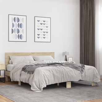vidaXL Vidaxl - Estructura Cama Madera Ingenier&iacute;a Metal Roble Sonoma 160x200 Cm