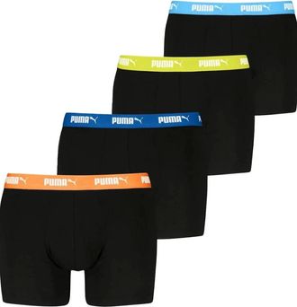 Puma Mens 4-Pack Everyday Boxer Briefs, Black w/ yellow/orange/blue waistbands - Size: 35/34/32