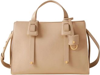 Borbonese Leren handtas met verstelbare band en bedel - Dames - Handtassen - Beige - ONE Size - Tassen