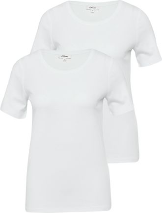 s.Oliver T-Shirt S.OLIVER, Damen, Gr. 34, 2x wei&szlig;, Jersey, Obermaterial: 100% Baumwolle, unifarben, slim fit h&uuml;ftbedeckend, Rundhals, Shirts T-Shirt, aus Inter