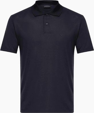 Emporio Armani Mens Embroided Logo Viscose Soft Touch Navy Polo Shirt - Size: 38