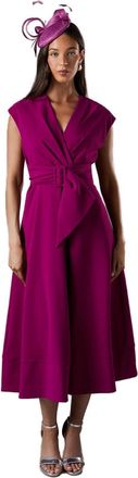Coast Belted Crepe Dress, 16, Berry