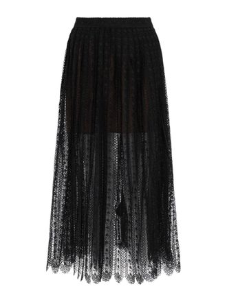 Self Portrait Black Lace Overlay Polyester Midi Skirt