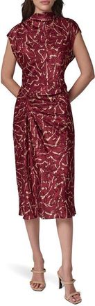 DKNY Cinched Waist Burnout Midi Dress in Black Cher at Nordstrom, Size 16