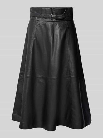 (The Mercer) N.Y. Knielanger Lederrock mit Taillengürtel in Black, Größe 34