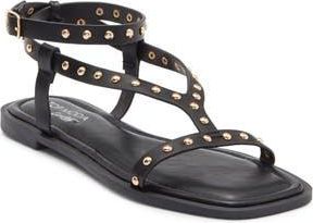 Top Moda Zita Studded Ankle Strap Sandal in Black Pu at Nordstrom Rack, Size 7.5