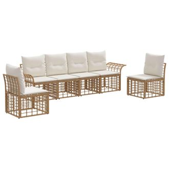 vidaXL Conjunto De Sof&aacute;s De Exterior 6 Pcs Natural Y Crema Poli&eacute;ster Vidaxl