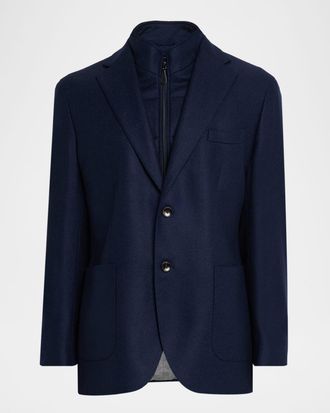 Neiman Marcus Mens Wool and Cashmere Blazer with Zip Vest
