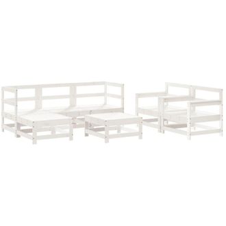 vidaXL Juego De Muebles De Jard&iacute;n 7 Pzas Madera Maciza De Pino Blanco Vidaxl