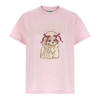 Ganni T-Shirts, female, Pink, L, Poodle Print T-shirt