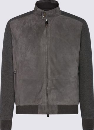 Canali Dark Grey Leather Jacket