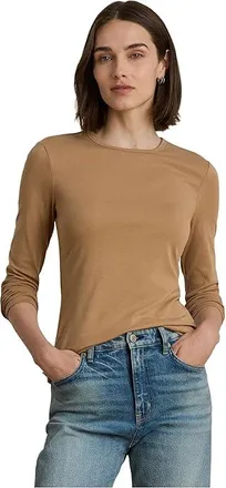Lauren Ralph Lauren Cotton-Blend Long-Sleeve Top Womens Clothing Classic Camel : XS, Elastane/Cotton