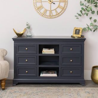 Melody Maison Large Navy Black Wooden Sideboard Cabinet - Daventry Navy Black Range