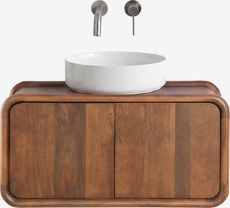 Sklum Conjunto De Mueble De Ba&ntilde;o Suspendido 90x45 Cm En Madera De Mango Maupaul Sklum