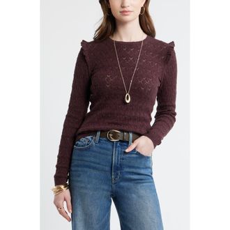 Treasure & Bond Ruffle Trim Pointelle Stitch Cotton Blend Sweater in Burgundy Fudge at Nordstrom, Size Xx-Large