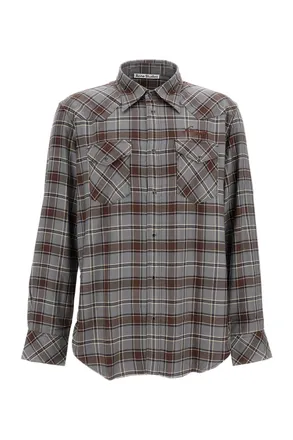 Acne Studios Brown/Grey Plaid Cotton Button-Down Chest Pockets Shirt