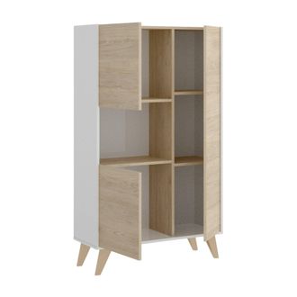 Dmora Credenza Crono, Buffet Alto Da Soggiorno, Madia Moderna Da Salotto A 3 Ante, 81x43h135 Cm, Rovere E Bianco - Dmora