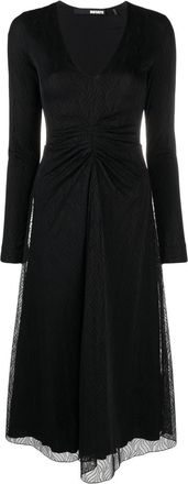 Rotate Sierra ruched-detail midi dress - women - Polyester/Spandex/Elastane/Spandex/Elastane/Recycled Polyamide - 38 - Black