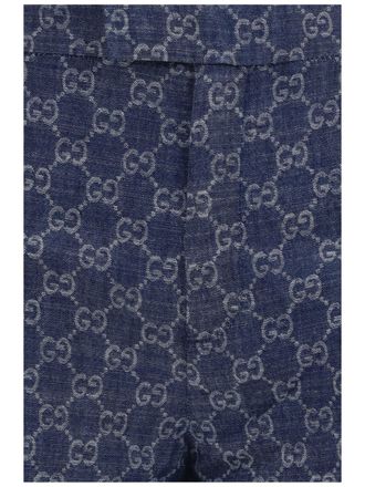 Gucci Womens Pants Gg Cotton Jacquard Denim Blue Trousers