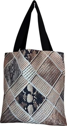 Generic Stylish Faux Snakeskin Print Canvas Tote Bag - Reusable Shoulder Shopper Bag with Black Handles, Lightweight & Durable Handbag for Everyday Use