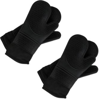 Relaxdays 2x Guanti da Forno in Silicone, Resistenti al Calore,Antiscivolo,Guanti Cucina Interno Morbido,1 paio, Nero